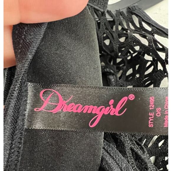 Dreamgirl Fishnet Halter Teddy with Attached Faux Leather One Size - Picture 5 of 6